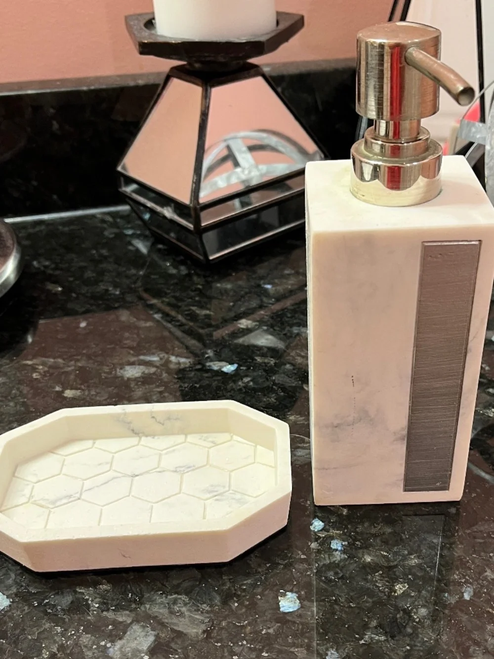 Bathroom accessories-soap dispenser and bar soap/misc. holder